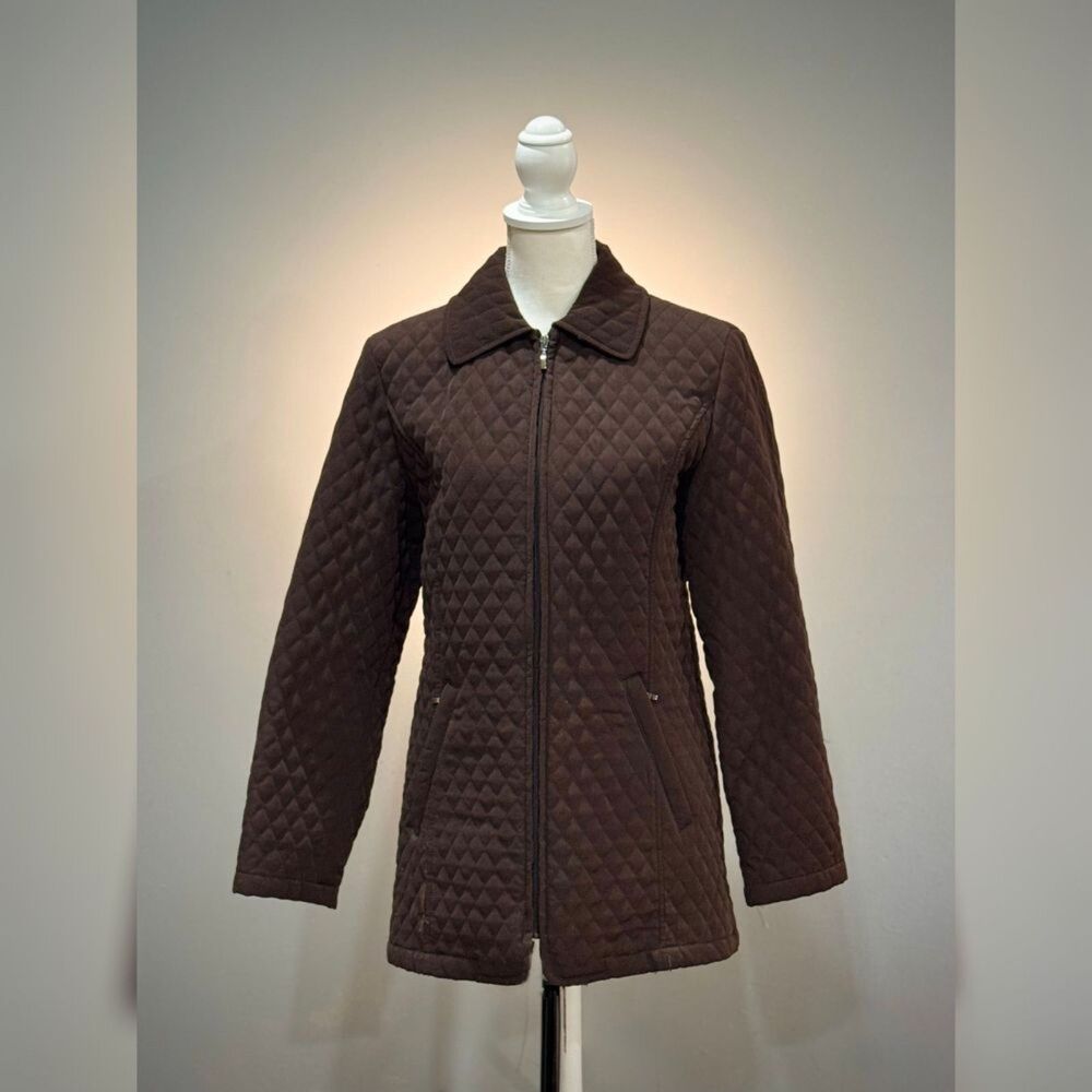 Brown Liz Claiborne Quilted Longer Length Jacket Size S EUC